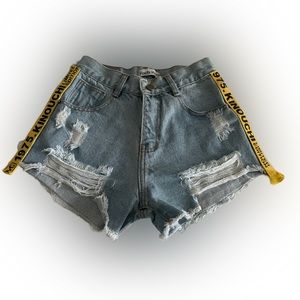 Hachi Women’s Ripped Asymmetric Hem Denim Shorts Color:Blue Size:M